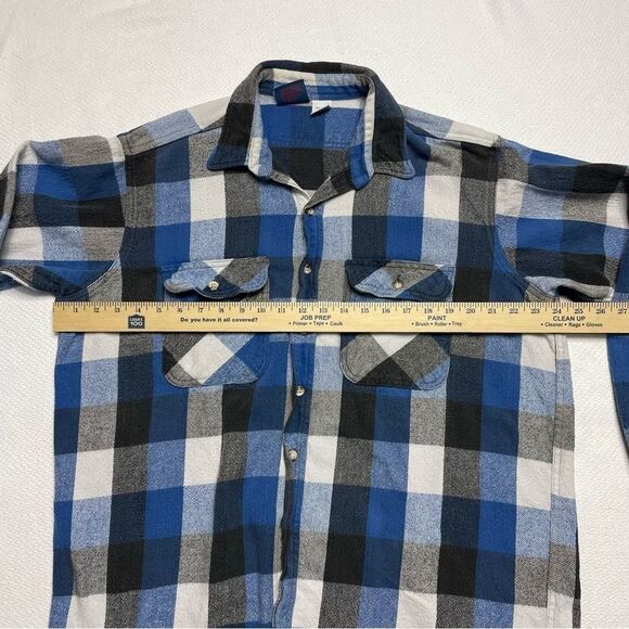 Vintage 90s Dakota Plaid Heavyweight Flannel Shirt Long Sleeve Blue Size XL Tall - Picture 9 of 16